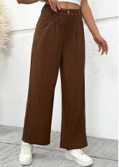 Dark Coffee bottoms,Plain Color bottoms,Dark Coffee Wide Leg Button Fly High Waisted Pants
