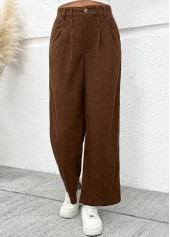 Dark Coffee bottoms,Plain Color bottoms,Dark Coffee Wide Leg Button Fly High Waisted Pants