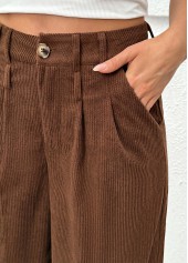 Dark Coffee bottoms,Plain Color bottoms,Dark Coffee Wide Leg Button Fly High Waisted Pants