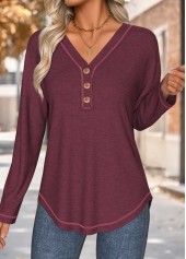 Rotita – Weinrotes T-Shirt mit V-Ausschnitt und Bauchbedeckung
