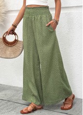 Sage Green bottoms,Plain Color bottoms,Flowy Sage Green Wide Leg Elastic Waist Pants