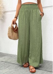 Sage Green bottoms,Plain Color bottoms,Flowy Sage Green Wide Leg Elastic Waist Pants