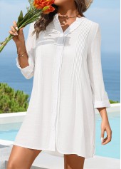 White swimwear,Plain Color swimwear,White V Neck Button Cover Up