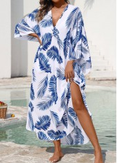Blue swimwear,Plants swimwear,Pull On Blue Leaf Print Cover Up