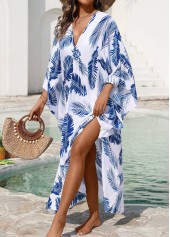 Blue swimwear,Plants swimwear,Pull On Blue Leaf Print Cover Up