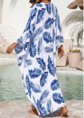 Blue swimwear,Plants swimwear,Pull On Blue Leaf Print Cover Up