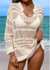 Tummy Coverage Long Sleeve Beige Cover Up