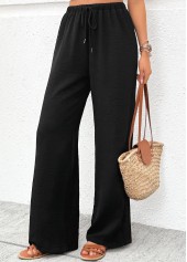Black bottoms,Plain Color bottoms,Soft Black Wide Leg Elastic Waist High Waisted Pants