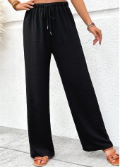 Black bottoms,Plain Color bottoms,Soft Black Wide Leg Elastic Waist High Waisted Pants