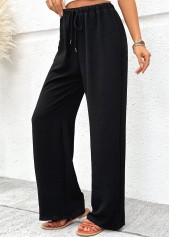 Black bottoms,Plain Color bottoms,Soft Black Wide Leg Elastic Waist High Waisted Pants