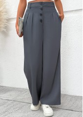 Dark Grey bottoms,Plain Color bottoms,Flowy Dark Grey Wide Leg Button Fly Pants