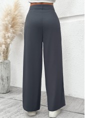 Dark Grey bottoms,Plain Color bottoms,Flowy Dark Grey Wide Leg Button Fly Pants