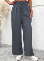Dark Grey bottoms,Plain Color bottoms,Flowy Dark Grey Wide Leg Button Fly Pants