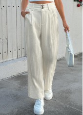 Beige bottoms,Plain Color bottoms,Soft Beige Straight Leg Button Fly High Waisted Pants