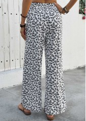 White bottoms,Ditsy Floral bottoms,Ditsy Floral Print White Wide Leg Elastic Waist Pants