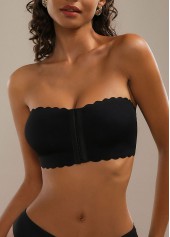 Black intimates,Plain Color intimates,Black Strapless Wavy Edge Seamless Bandeau Bra