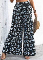 Black bottoms,Ditsy Floral bottoms,Flowy Ditsy Floral Print Black Wide Leg Pants