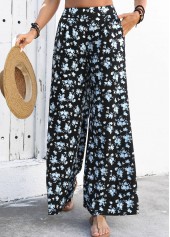 Black bottoms,Ditsy Floral bottoms,Flowy Ditsy Floral Print Black Wide Leg Pants