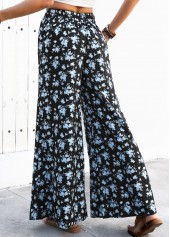 Black bottoms,Ditsy Floral bottoms,Flowy Ditsy Floral Print Black Wide Leg Pants