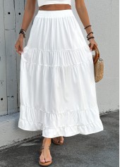 White bottoms,Plain Color bottoms,Pocket White Maxi Elastic Waist A Line Skirt