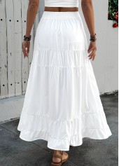 White bottoms,Plain Color bottoms,Pocket White Maxi Elastic Waist A Line Skirt