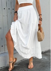White bottoms,Plain Color bottoms,Pocket White Maxi Elastic Waist A Line Skirt