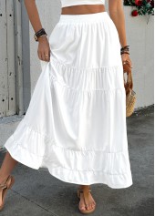 White bottoms,Plain Color bottoms,Pocket White Maxi Elastic Waist A Line Skirt