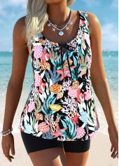 ROTITA Tummy Coverage Black Marine Life Print Tankini Set