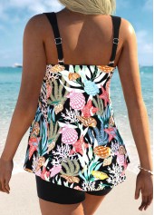 Black swimwear,Animal Print swimwear,ROTITA Tummy Coverage Black Marine Life Print Tankini Set