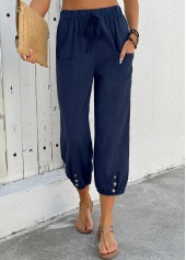 Navy bottoms,Plain Color bottoms,ROTITA Navy Jogger Elastic Waist High Waisted Pants