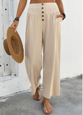 Rotita Soft Light Camel Wide Leg Hose mit elastischem Bund