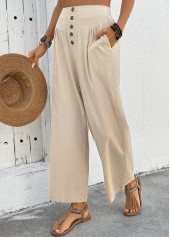 Light Camel bottoms,Plain Color bottoms,Soft Light Camel Wide Leg Elastic Waist Pants