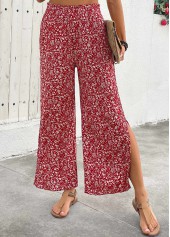 Wine Red bottoms,Ditsy Floral bottoms,Flowy Ditsy Floral Print Wine Red Wide Leg Pants