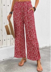 Wine Red bottoms,Ditsy Floral bottoms,Flowy Ditsy Floral Print Wine Red Wide Leg Pants