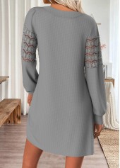 Grey dresses,Plain Color dresses,Casual dresses,ROTITA Tummy Coverage Grey Short V Neck Long Sleeve Dress