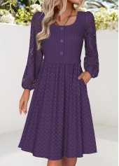 Rotita Kleid mit Bauchbedeckung lila eckigem Ausschnitt und langen Ärmeln