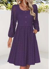 Purple dresses,Plain Color dresses,Everyday dresses,Casual dresses,ROTITA Tummy Coverage Purple Square Neck Long Sleeve Dress