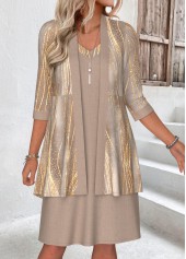 Rotita Kleid und Strickjacke mit Marmormuster in hellem Kamel mit Bauchbedeckung