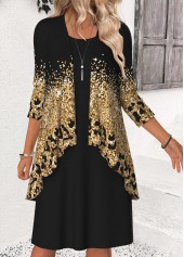 ROTITA Tummy Coverage Ombre Black Round Neck Dress and Cardigan