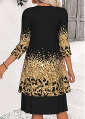 Black dresses,Ombre dresses,Casual dresses,ROTITA Tummy Coverage Ombre Black Round Neck Dress and Cardigan