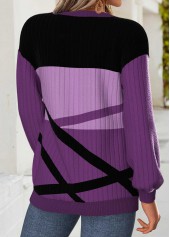 Purple tops,Geometric tops,ROTITA Tummy Coverage Geometric Print Purple Round Neck Sweatshirt