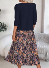 Navy dresses,Paisley dresses,Everyday dresses,Casual dresses,ROTITA Tummy Coverage Paisley Print Navy Dress and Cardigan