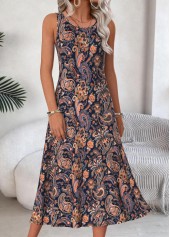 Navy dresses,Paisley dresses,Everyday dresses,Casual dresses,ROTITA Tummy Coverage Paisley Print Navy Dress and Cardigan