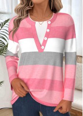 Rotita T-Shirt mit Bauchbedeckung gestreift rosa V-Ausschnitt