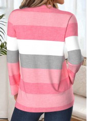 Pink tops,Striped tops,Geometric tops,ROTITA Tummy Coverage Striped Pink Split Neck T Shirt