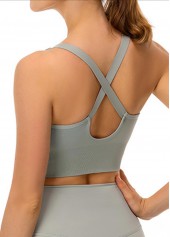 Sage Green sportswear,Plain Color sportswear,Scoop Criss Cross Sage Green Sports Bra
