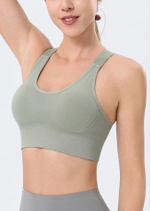 Sage Green sportswear,Plain Color sportswear,Scoop Sage Green Adjustable Straps Sports Bra