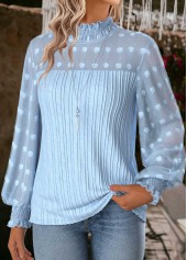 Light Blue tops,Plain Color tops,ROTITA Tummy Coverage Light Blue High Neck Long Sleeve Blouse