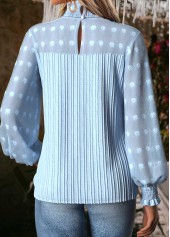 Light Blue tops,Plain Color tops,ROTITA Tummy Coverage Light Blue High Neck Long Sleeve Blouse
