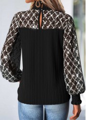 Black tops,Plain Color tops,ROTITA Tummy Coverage Black High Neck Long Sleeve Blouse